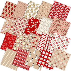 HunnmingRe 20 Pcs 10''x10'' Christmas Quilting Fabric Square Hot Cocoa Santa Candy Cane Snowman Quiltted Fabric Bundle Red Precuts Printed Patchwork Supplies for Holiday DIY Sewing Craft