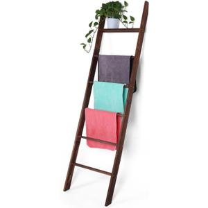 Zelbuck Blanket Ladder for Living Room and Bedroom, 6-Tier Decorative Display Ladder Shelf, Ladder Rack for Storage and Decor, Wall Leaning Farmhouse Blanket Storage, Towel Rack, Bathroom, Brown