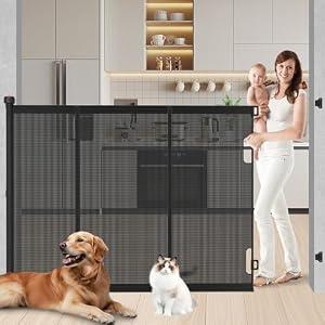 Extra Tall Retractable Baby Gates, 51" High x 71" Wide Pet Gate, Black