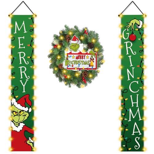 Front Door Sign Banner Christmas Decorations, Merry Christmas Theme, Yard Sign Banner Home Office Fireplace Christmas New Year Party Decorations Supplies (Style 3)