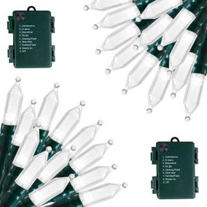 Brightown Battery Operated Christmas Lights 2 Pack 18 Feet 50 LED Clear Mini String Lights with 8 Modes Waterproof Tree Lights for Xmas Outdoor Indoor Holiday Party Garden Decor, Pure White