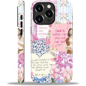 Case Designed for iPhone 15 Pro Max, Hybrid 2-Layer Case, Military-Grade Protection Durable Shockproof Anti-Scratch Phone Case, Pink Blue Jesus Collage