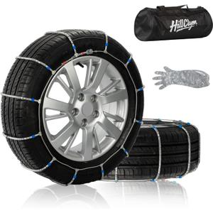 Snow Chains for Car Tires, Tire Chains for Passenger Cars, Sedan, SUVs, Quick Fit & Easy Installation, Portable Reusable Emergency Tire Traction Chain, Set of 2 (HP1038)