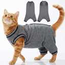 T'CHAQUE Cat Clothes Surgery Recovery Suit for Female Male, Cat Onesie Pet Surgical Pajamas Hind Legs Long Sleeve, Abdominal Wound Skin Diseases, E-Collar Alternative, Spay Recovery Suit, Gray-XL