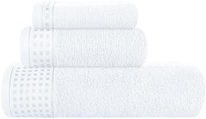 GLAMBURG Ultra Soft 3 Pack Cotton Towel Set, Contains a Bath Towel 28x55 inch, a Hand Towel 16x24 inch & a Wash Coth 12x12 inch, Ideal Everyday use, Compact & Lightweight - White