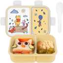 Disney Bento Box Leak-Proof Kids Lunch Box with Divided Compartments & Detachable Spork - Mickey & Minnie, Stitch, & Winnie the Pooh BPA Free Toddler Bento Box (Medium)