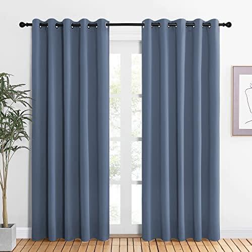 NICETOWN Blackout Draperies 60" W x 84" L Curtains for Kids Room, Window Treatment Thermal Insulated Solid Grommet Blackout Drape Panels for Bedroom (Stone Blue, Set of 2, 60 by 84 inches)
