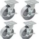 6 inch x 2 inch STEEL Heavy Duty Industrial Casters, 4 Swivel Top Lock Brake Top Plate Casters, 4800 LBS Load Capacity (4-PACK) - ICON 6600 SERIES