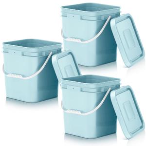 Mumufy 3 Pcs 3.5 Gallon Square Food Grade Bucket with Lid Square Bucket Pail Plastic Handles for Long Term Food Storage, Camping, Fishing, Home Organization Easy Stack and Store (Aqua)
