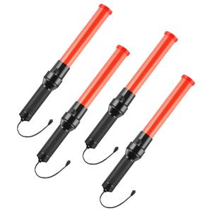 4 Pieces 16 Inch Red Signal Traffic Wand Traffic Directing Flashlights Strobe Baton Light Traffic Light Lamp with 2 Flashing Modes for Outdoor Camping Parking, Using 2 D-sized Batteries (Not Included)