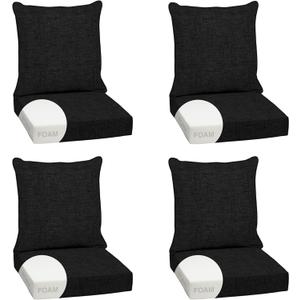 Arden Outdoor Foam Deep Seat Cushion Set (4-Pack), 24x24, Premium High-Density Foam, Never Flattens, Weather-Proof for Patio Chair Sofa Couch, Black Leala