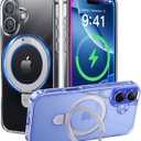 CASEKOO for iPhone 16 Case Clear with Ultra Magnetic Invisible Stand [Compatible with MagSafe] [16FT Military-Grade Protection] Transparent Slim Phone Grip Ring Cover 6.1 inch, Clear