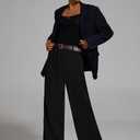 FUNYYZO Wide Leg Pants Women's High Elastic Waisted in The Back Business Work Trousers Long Straight Suit Pants (Black, XL)