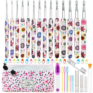14 Sizes Crochet Hooks Set,2.25mm(B)-10mm(N) Ergonomic Handle Crochet Hook for Arthritic Hands,Long Crochet Needles Set with Case for Beginners and Enthusiasts