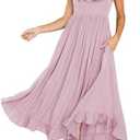 R.Vivimos Summer Dress for Women Sleeveless Boho Ruffle Square Neck Tie Back Casual Backless Flowy Midi Dress Size XL