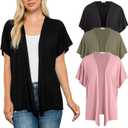 Free to Live 3 Pack Dolman Short Sleeve Cardigan for Women Lightweight Open Front Kimono Fall Sweaters Dressy Casual Cover Up (Black, Olive, Rose)