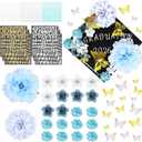 DECYOOL Graduation Cap Decorations, 58 Pcs DIY Graduation Cap Topper Craft Kit Included Faux Flowers for Graduation Cap 3D Butterfly Stickers Letter Stickers Rhinestone Stickers (Blue)