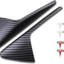 Side Camera Turn Signal Covers Matte Carbon Fiber Pattern with 8 T Logo Stickers Compatible with Tesla 2023 2024 Model S X 3 Y