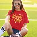 Game Day Shirt Women: Team Fan T-Shirt Cute Football Heart Graphic Tees Casual Season Short Sleeve Tops (Red, M)