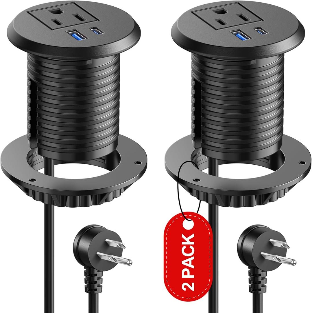 Desktop Power Grommet, 2 inch, USB C PD 20W Fast Charging Station, Desk Hole Outlet,ETL Listed (2, 6 FT Cable)