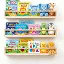 Set of 3 Kids Floating Bookshelves Natural – 24 Inch Wall Mounted Nursery Book Shelves with Safety Rail – Ideal Storage & Display Shelf for Nursery, Bedroom, and Playroom