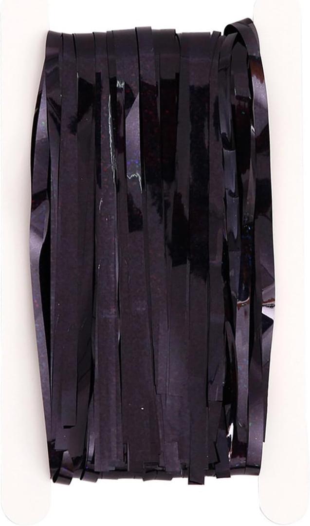 Metallic Black Foil Fringe Curtains Streamers Backdrop For Birthday Parties Halloween Holiday Decoration (1mx2m)