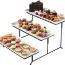 Gibson Home Gracious Dining Dinnerware, 3-Tier Rectangle Plate Set with Metal Stand, White