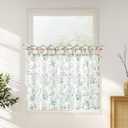 JINCHAN Linen Kitchen Curtain Floral Printed Tier Curtain 36 Inch Farmhouse Cafe Tie Top Botanic Small Window Drape for Farmhouse Cottagecore Laundry Bathroom Living Room Light Filtering 1 Panel Green