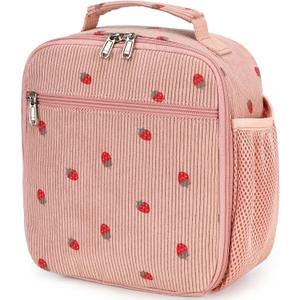 LEDAOU Lunch Box Kids Lunch Bag Insulated Cute Lunchbox Reusable Small Toddler Lunch Bags for School Travel or Picnic (Strawberry pink)