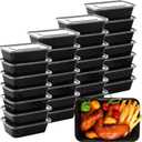 Sawysine 100 Pcs Plastic Meal Prep Containers Food Storage Containers Reusable Lunch Bowls with Lid Stackable Disposable Lunch Boxes 1 Compartment Bento Box(Black, 26 oz)