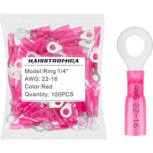 haisstronica 100pcs 1/4" Red Marine Grade Heat Shrink Ring Connectors,22-16 Gauge Tinned Red Copper 0.7mm Ring Terminals Connectors,Brazed-Seam Insulated Electrical Crimp Wire Terminals