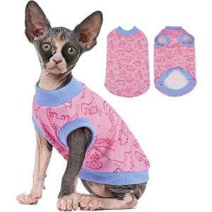 Large Sphynx Hairless Cat Clothes with Dinosaur Print, Pullover Kitten T-Shirts Vest, Sleeveless Bodysuit Cat Pajamas Jumpsuit, Breathable Daily Wear Clothes for Cats, Large