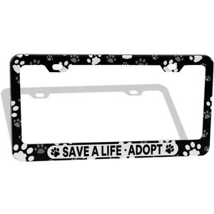 Save A Life Adopt Pet Cat Dog License Plate Frames Paw Prints Design License Plate Covers Aluminum Novelty Car Tag Frame 2 Holes and Screws for Adults (6" x 12" (Pack of 1))