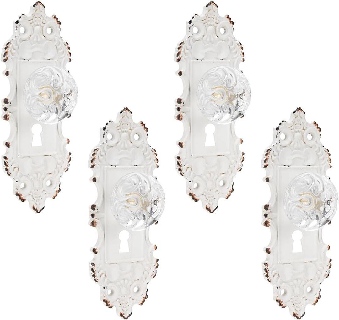 SOFFEE DESIGN 4pcs Vintage Cabinet Pull Drawer Handle, Distressed Closet Handle with Clear Resin Knob, Antique with Mounting Screws for Cupboard, Kitchen Furniture - White