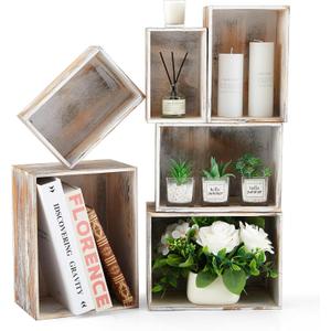 Juexica Set of 6 Farmhouse Wooden Crate Antique Wood Crates for Pantry Decor Organizer Storage Rustic Wooden Crates for Display Decorative Solid Wooden Storage Box for Book Storage Organizing