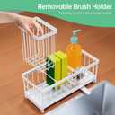 Sponge Holder for Kitchen Sink with Auto Draining Tray,Kitchen Sink Caddy Organizer with Brush Holder, Rustproof 304 Stainless Steel Dish Organizer Divider, Soap Dispenser Storage (White)