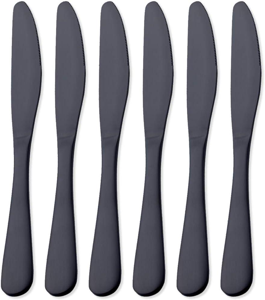 Matte Black Dinner Knife, GoGeiLi Stainless Steel Satin Finish 9.4-inch Dinner Table Knife Set, Service for 6, Dishwasher Safe
