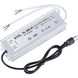 LED Driver 300 Watts(150W X2) 24V DC Transformer Waterproof IP67 Power Supply, 24V DC Low Voltage Output Adapter with 3-Prong Plug 3.3 Feet Cable for LED Light, Computer Project, Outdoor Light