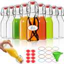 AuroTrends 8 oz Swing Top Glass Bottles with Lids 9 Pack- Airtight Flip Top Glass Bottles for Vanilla Extract, Home Brewing, Beverages, Oil & More (Transparent)