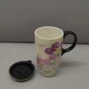 Topadorn Tall Ceramic Travel Mug 17 oz. Coffee Cups Sealed Lid With Color Box (Purple Flower)