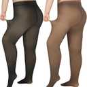 Delcast 2 Pairs Plus Size Fleece Lined Tights Women-Warm Fake Translucent Thermal Pantyhose Winter Sheer, XL