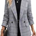 Mina Self Women's 2026 Plaid Houndstooth Blazer - Lightweight Fully Lined Button Casual Daily Office Work Jacket with Pockets, XL
