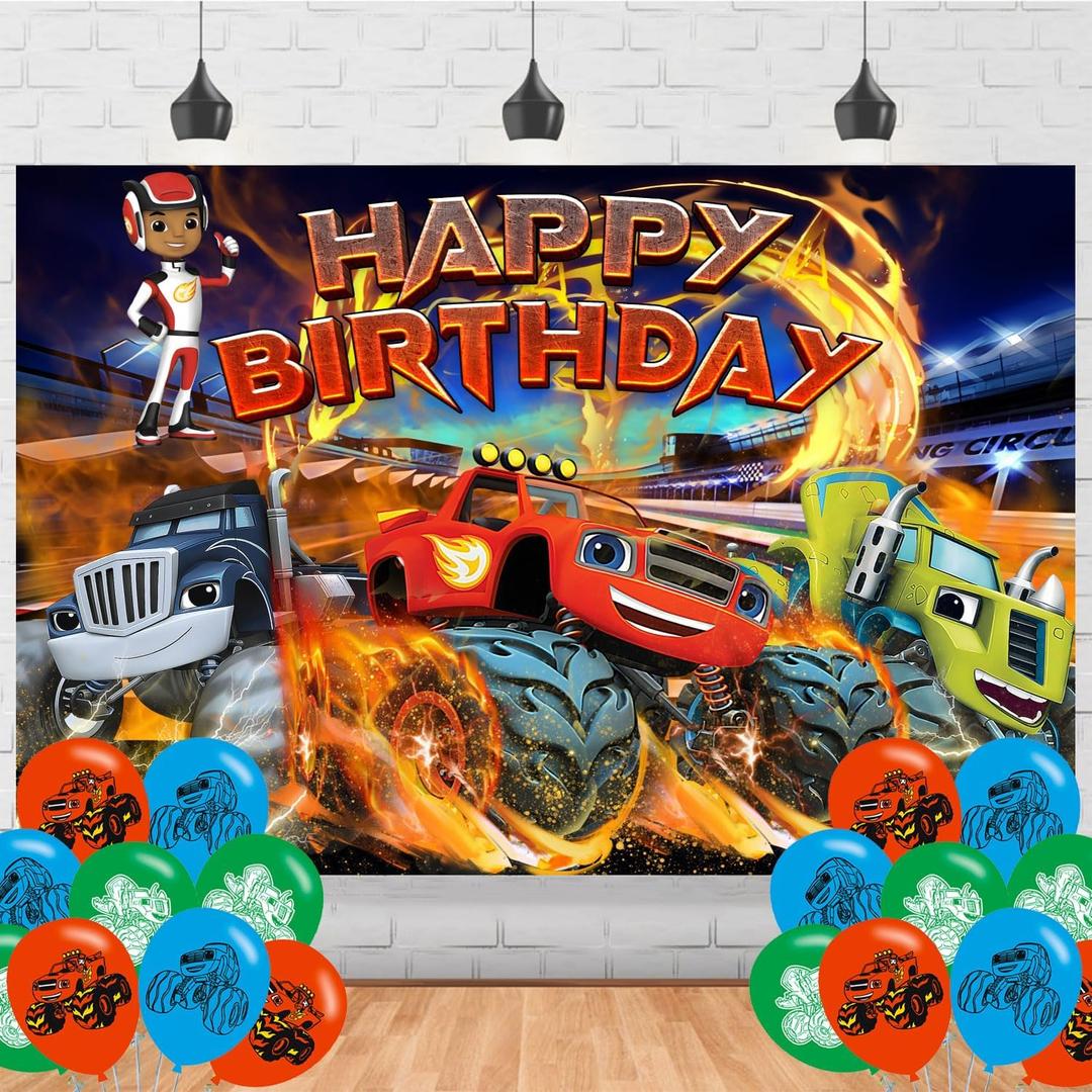 Blaze and The Monster Machines Birthday Party Supplies Backdrop 5x3 Monster Machines Boys Kids Happy Birthday Background Photography Blaze Monster Party Decorations Banner Photo Booth Props