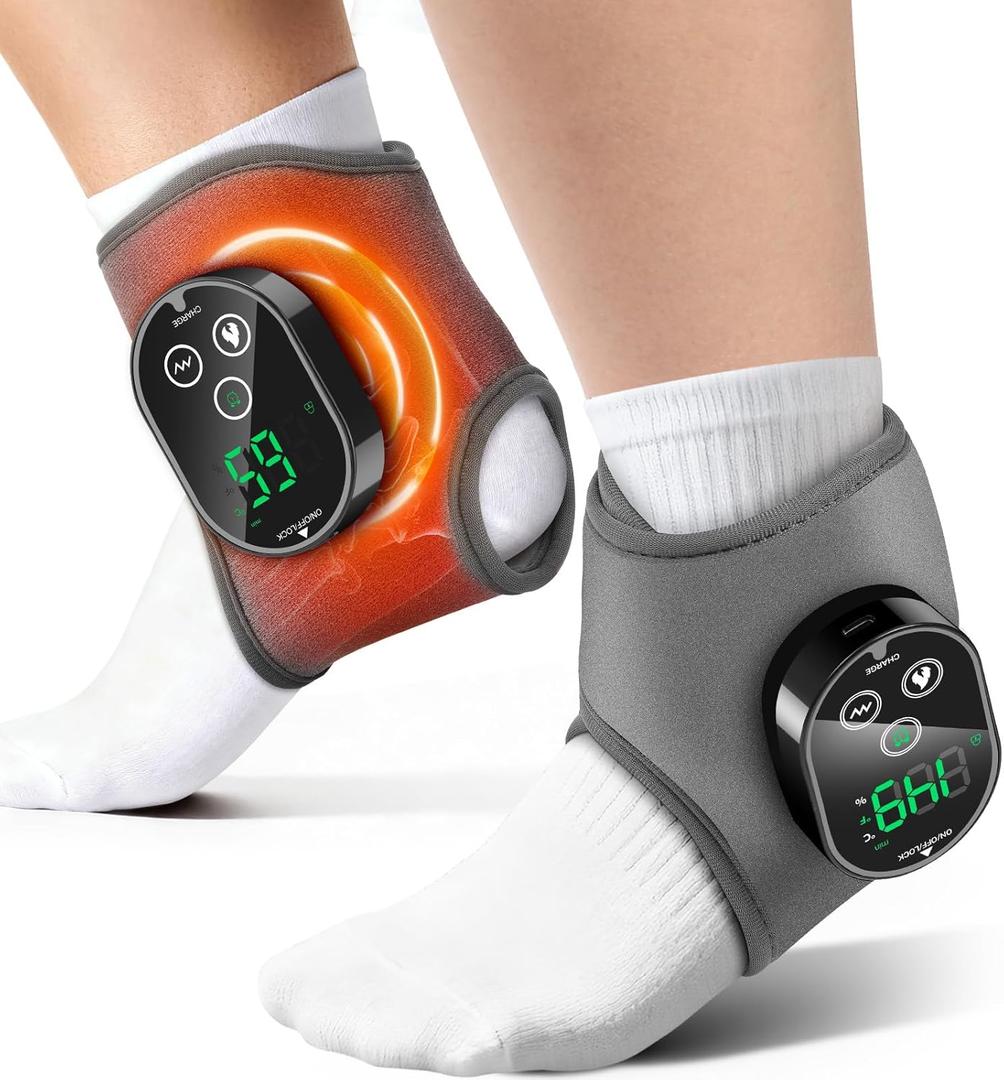 2-Pack Cordless Foot Massager for Neuropathy, Ankle Massager for Pain Relief, Ankle Heating Pad with Massage, 4 Heat Levels, 3 Massage, Foot Massager, Gray, HSA Eligible FSA (Grey)