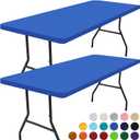 Smiry 2 Pack Rectangle Picnic Table Cloth, Waterproof Elastic Fitted Tablecloths, Washable Polyester Rectangular Patio Table Cover for Camping, Indoor and Outdoor (Blue, 30"x48")