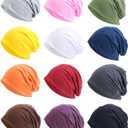Tergy 12 Pieces Unisex Beanie Hats for Men Women Slouchy Beanie Hip-Hop Caps Ligh weight Soft Skull Caps for Chemo Sleep (Polyester, Multicolor)