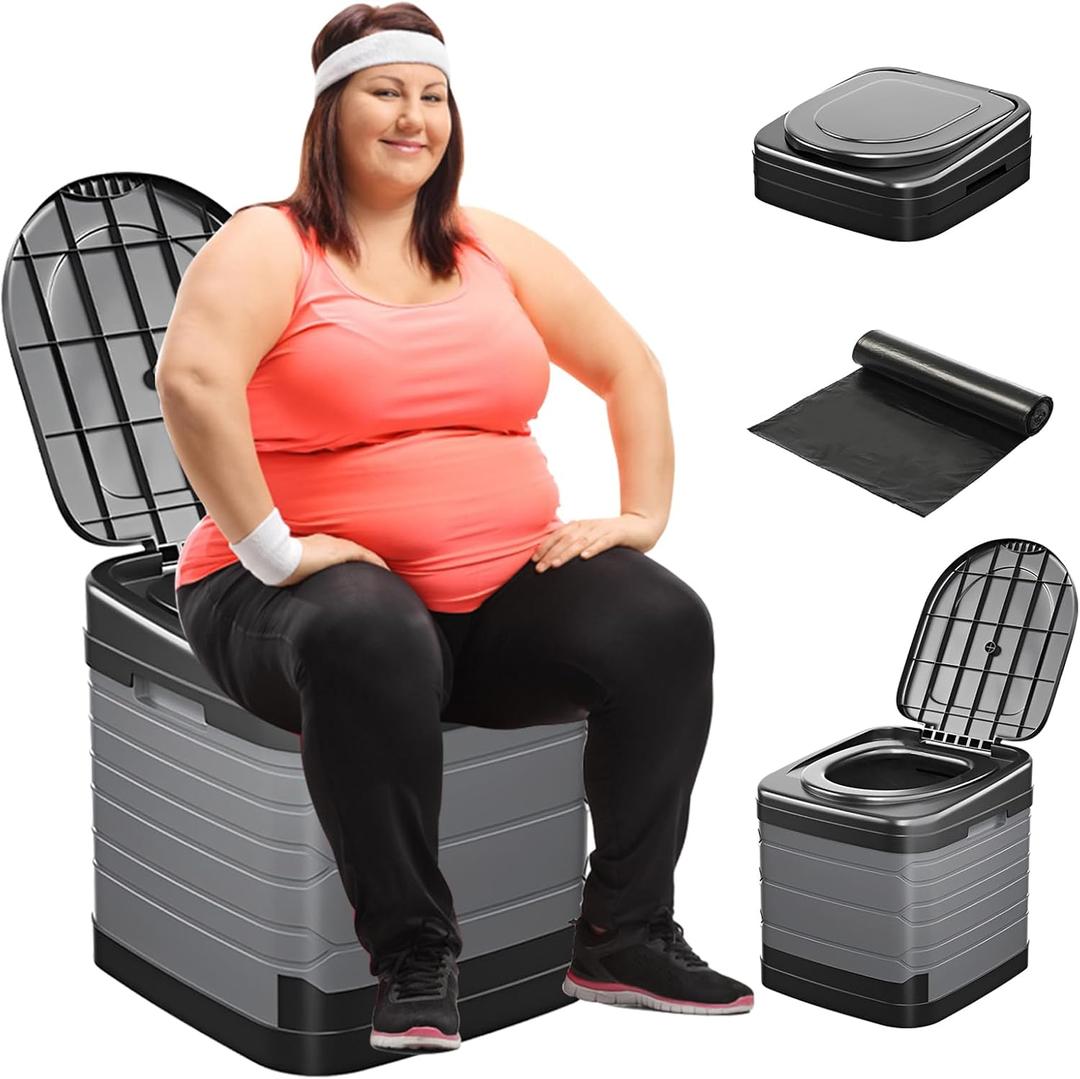 Portable Toilet for Adults Camping, 17.3x16x17 In-Large Portable Foldable Toilet with 20pc-35.4x31.5in Garbage Bag, Perfect for Camping, Hiking, Fishing, Travel, Long Trips, Beach, RV, Outdoor (orbicular)