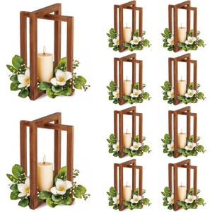 OurWarm 10Pcs Wedding Centerpieces for Tables, Foldable Centerpiece Table Decorations Center Pieces Decoration for Table, Rustic Wood Lantern Centerpieces for Tables Wedding Party Table Decor (Brown)