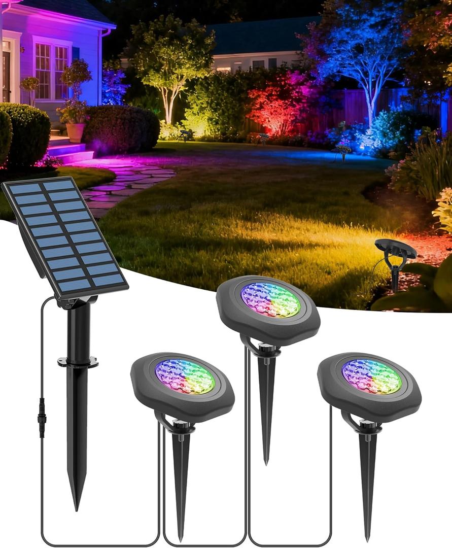 CORESLUX Solar Spot Lights Outdoor Waterproof IP68, 3-in-1 LED Color Changing Solar Landscape Lights, 2 Light Modes Landscape Path Lights for Outside Garden Yard Pond Pathway (RGB)