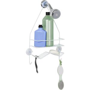 Zenna Home Rust Resistant Hanging Shower Caddy, Over the Shower Head Caddy with 1 Wide Shelf and Built In Soap Dish, Steel Bathroom Hanging Organizer, White
